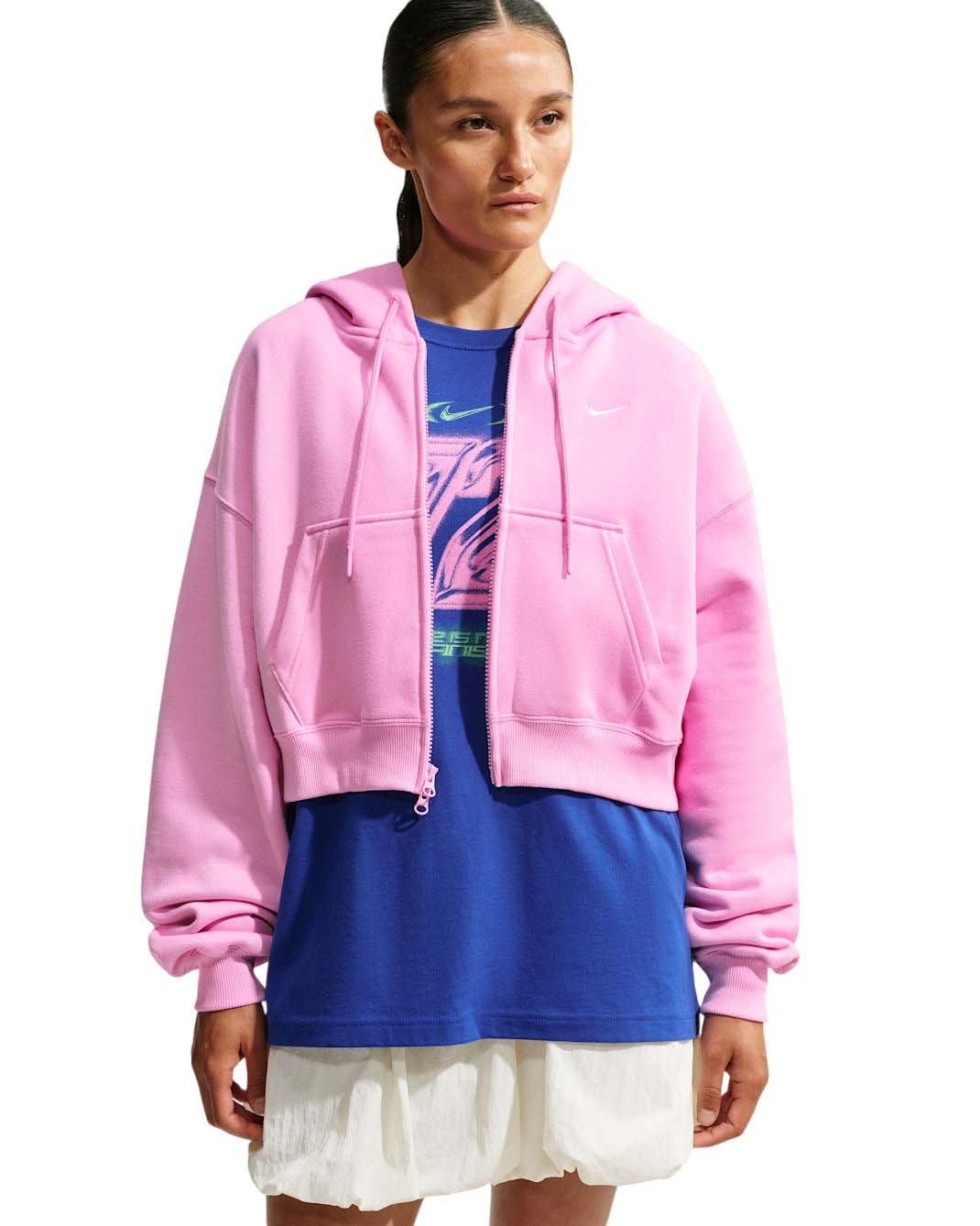 Nike Women's Studio Fleece Medium Weight Oversized Full-Zip Cropped Hooded Jacket - Pink - PINK